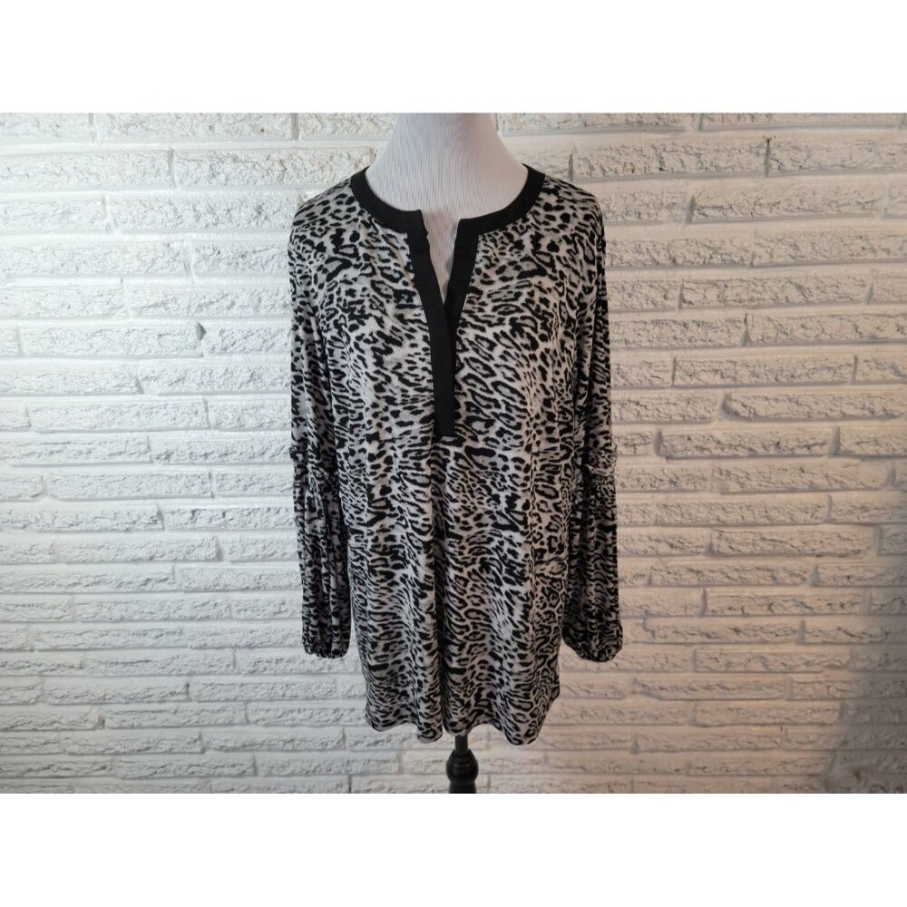 Cato Womens Top 18W 20W Plus Tunic Knit Black Gray Animal Print ANI70E